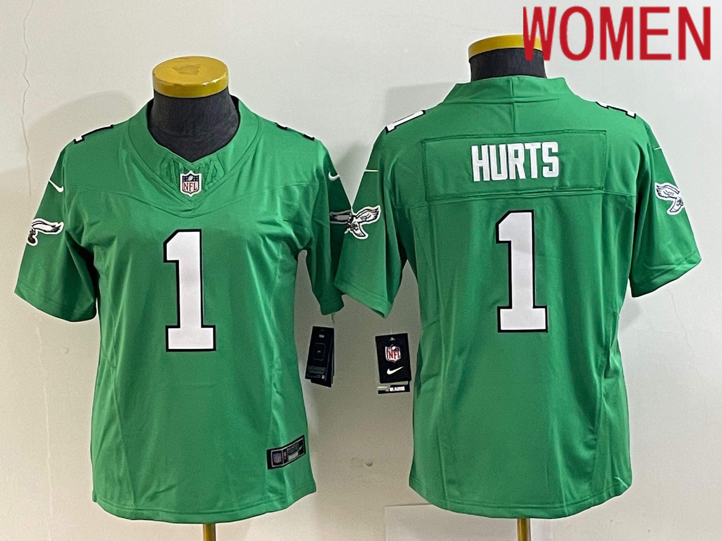 Women Philadelphia Eagles #1 Hurts Green Nike Throwback Vapor Limited NFL Jersey->philadelphia eagles->NFL Jersey